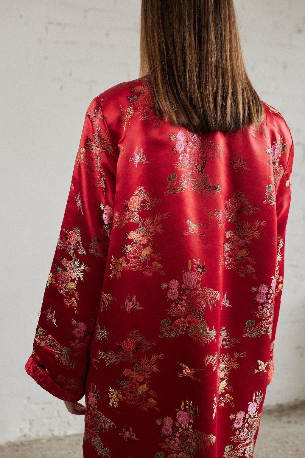 Czerwone satynowe kimono M