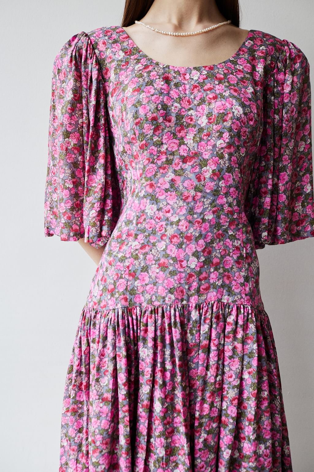 Sukienka w kwiaty vintage handmade M róż