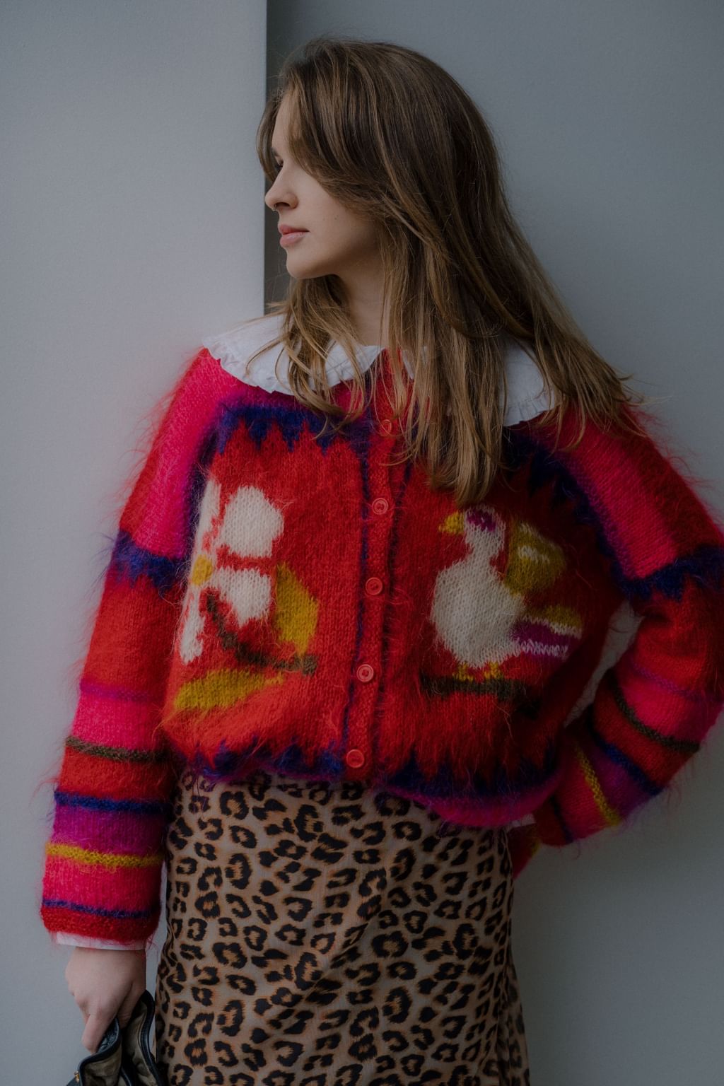 Kolorowy moherowy sweter handmade 