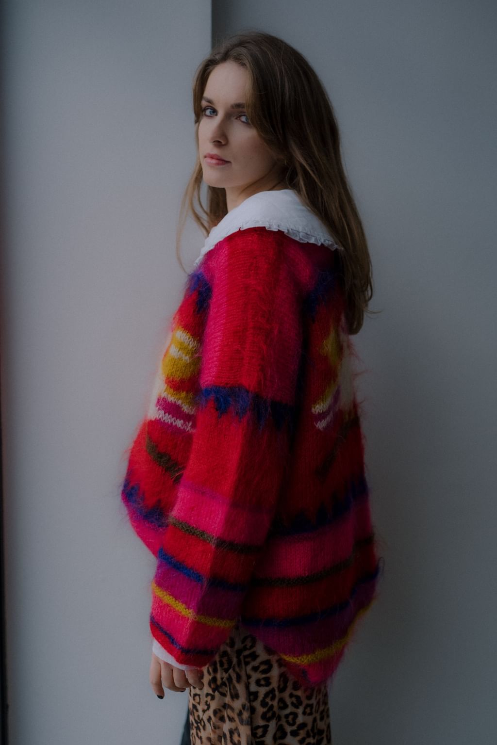 Kolorowy moherowy sweter handmade 