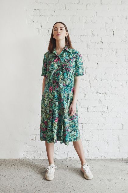 Sukienka w tropikalne wzory vintage M/L
