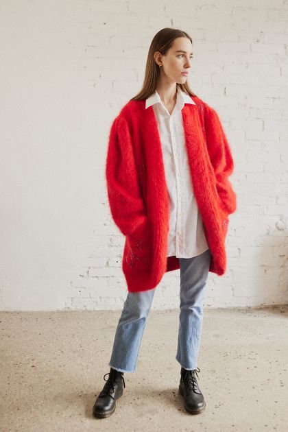 Czerwony sweter 80s angora